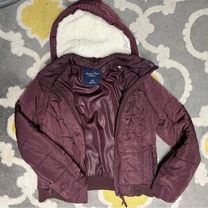 American Eagle Outfitters Burgundy Quilted Hooded Jacket